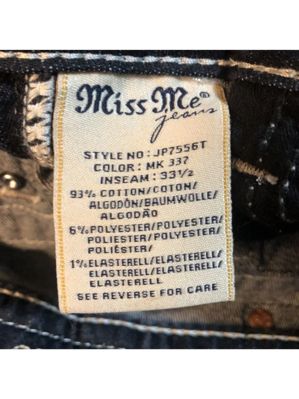 Miss Me Signature Straight Jeans Sz 26 X 33 Blue Denim Low Rise Embellished